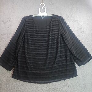 Alfani Top Blouse Womens Size XL Fringe Sheer Lined Black Elegance - XL